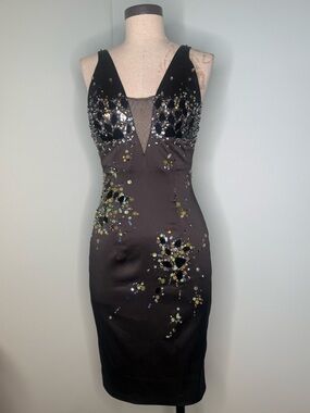 Mandalay Black Embellished Cocktail Dress – Size 6, Beaded & Mesh Detail